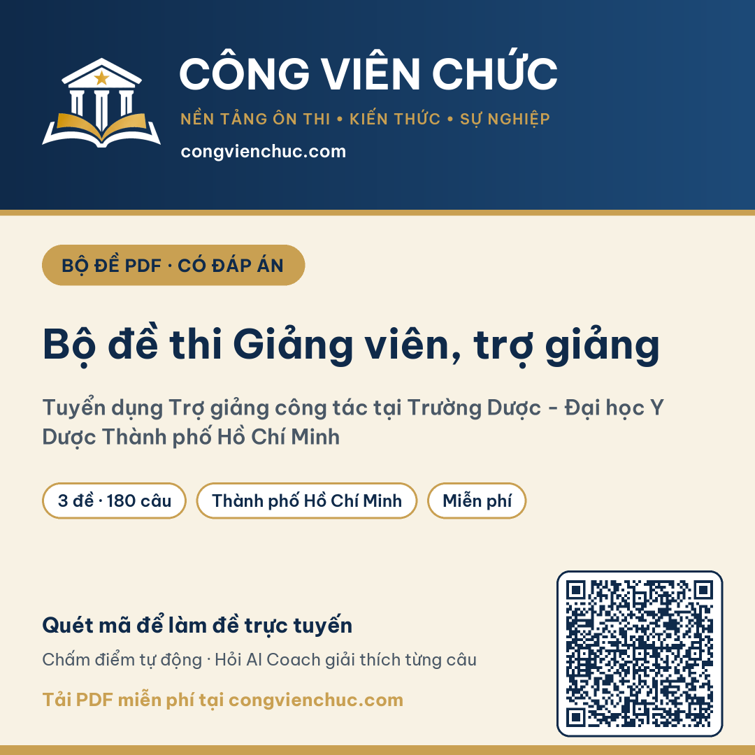 Ảnh bìa Bộ đề thi Giảng viên, trợ giảng – Tuyển dụng Trợ giảng công tác tại Trường Dược - Đại học Y Dược Thành phố Hồ Chí Minh