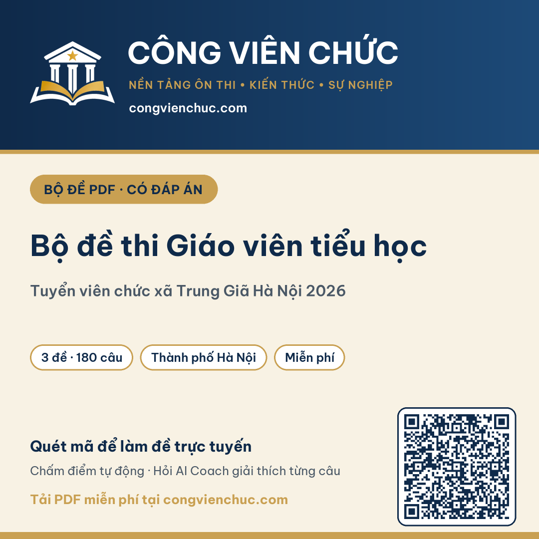 Ảnh bìa Bộ đề thi Giáo viên tiểu học – Tuyển viên chức xã Trung Giã Hà Nội 2026