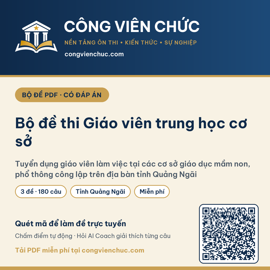 Ảnh bìa Bộ đề thi Giáo viên trung học cơ sở – Tuyển dụng giáo viên làm việc tại các cơ sở giáo dục mầm non, phổ thông công lập trên địa bàn tỉnh Quảng Ngãi