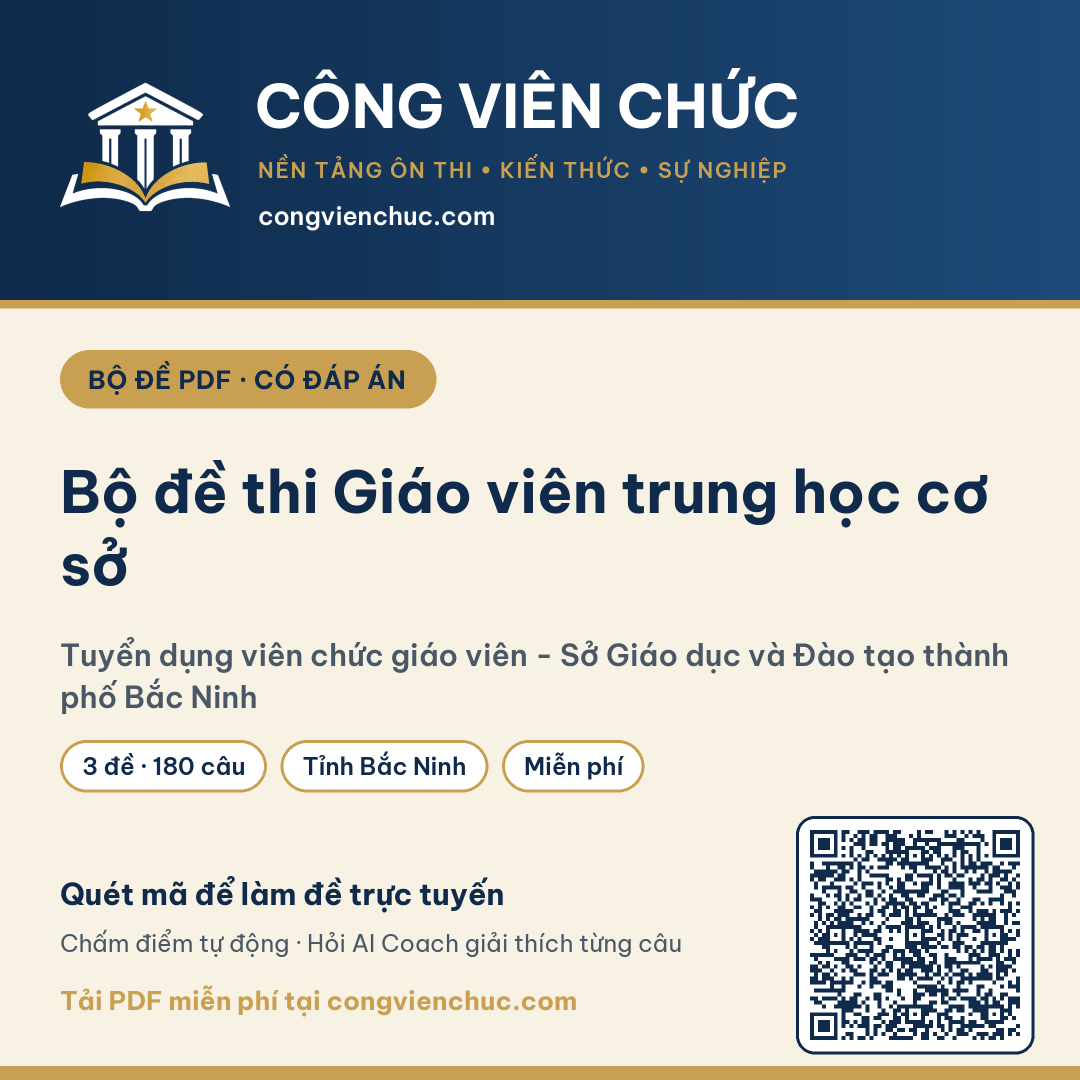 Ảnh bìa Bộ đề thi Giáo viên trung học cơ sở – Tuyển dụng viên chức giáo viên - Sở Giáo dục và Đào tạo thành phố Bắc Ninh