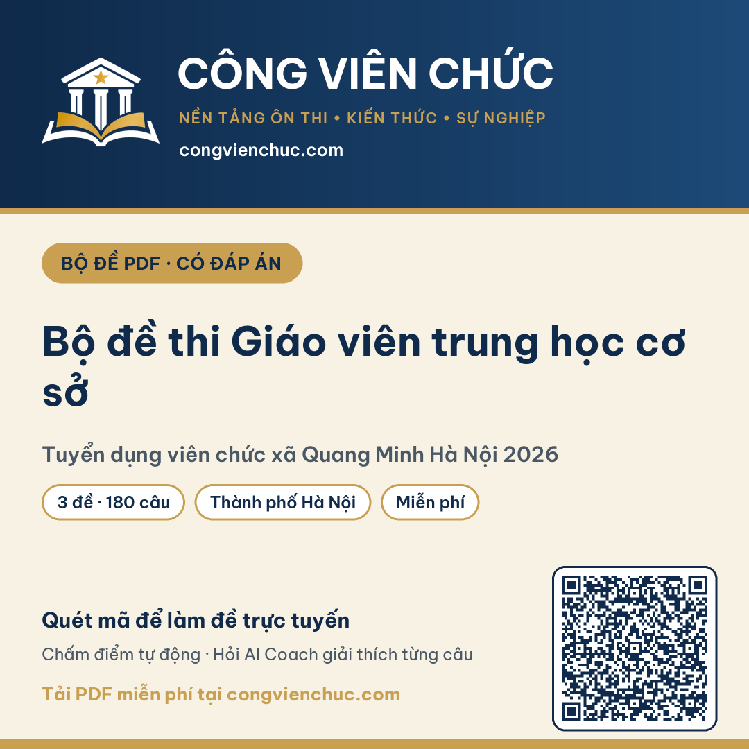 Ảnh bìa Bộ đề thi Giáo viên trung học cơ sở – Tuyển dụng viên chức xã Quang Minh Hà Nội 2026