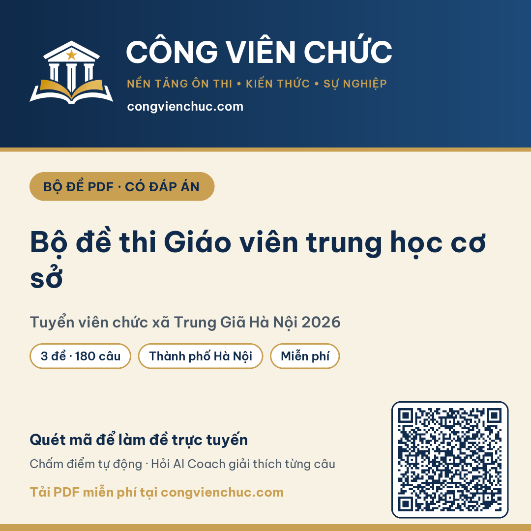Ảnh bìa Bộ đề thi Giáo viên trung học cơ sở – Tuyển viên chức xã Trung Giã Hà Nội 2026