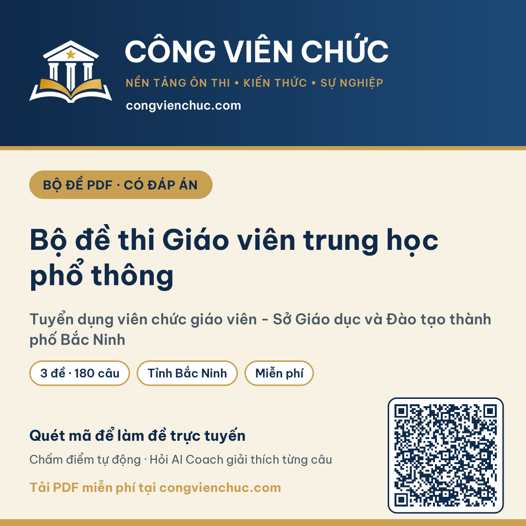 Ảnh bìa Bộ đề thi Giáo viên trung học phổ thông – Tuyển dụng viên chức giáo viên - Sở Giáo dục và Đào tạo thành phố Bắc Ninh