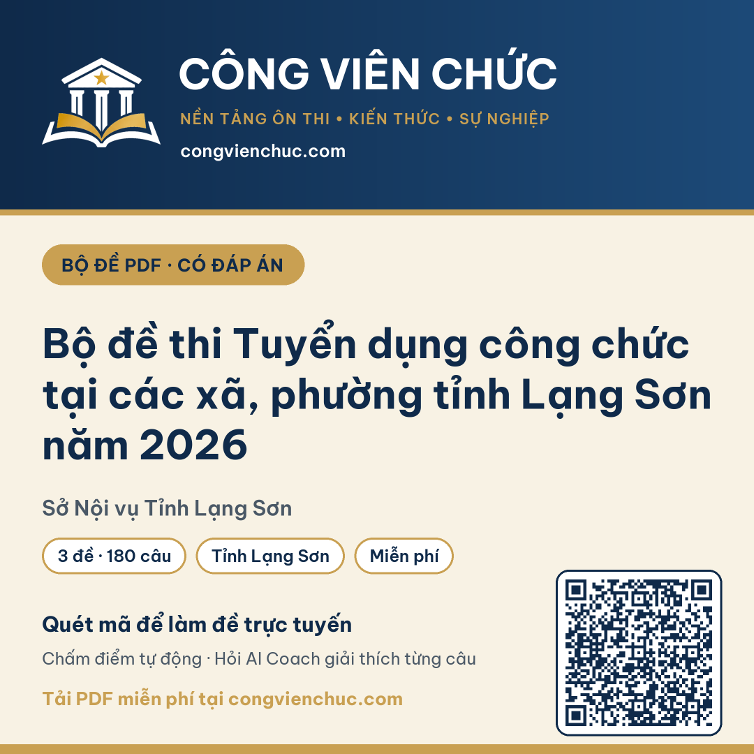 Ảnh bìa Bộ đề thi Tuyển dụng công chức tại các xã, phường tỉnh Lạng Sơn năm 2026