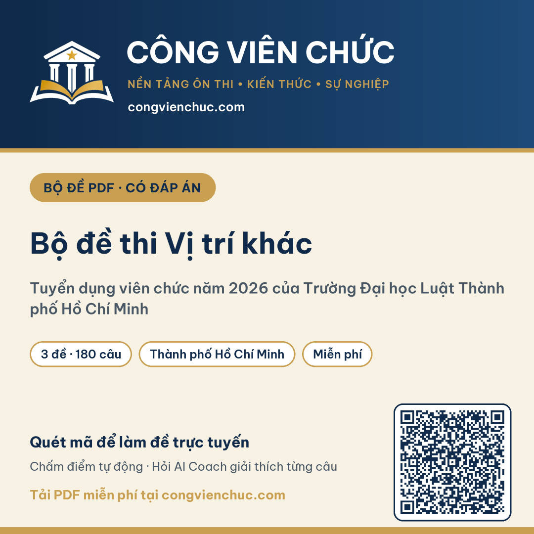Ảnh bìa Bộ đề thi Vị trí khác – Tuyển dụng viên chức năm 2026 của Trường Đại học Luật Thành phố Hồ Chí Minh